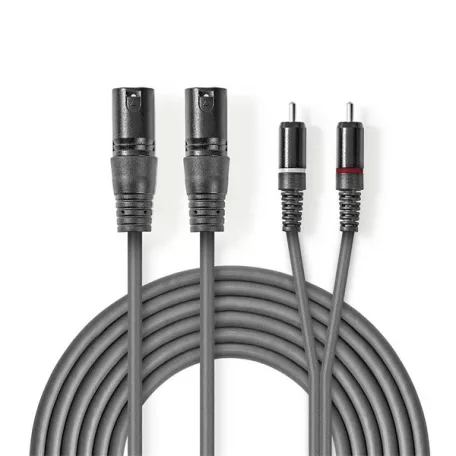 Nedis COTH15210GY30 unbalanced/aszimmetrikus félprofi XLR audio kábel, 2x XLR 3 tűs dugó - 2x RCA dugó, 3m