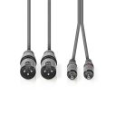 Nedis COTH15210GY30 balanced/szimmetrikus félprofi XLR audio kábel, 2x XLR 3 tűs dugó - 2x RCA dugó, 3m