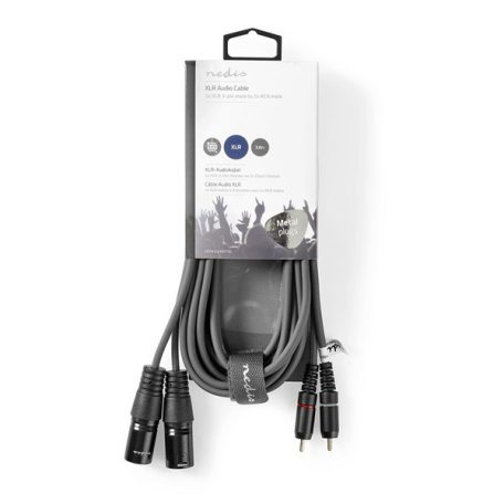 Nedis COTH15210GY30 balanced/szimmetrikus félprofi XLR audio kábel, 2x XLR 3 tűs dugó - 2x RCA dugó, 3m
