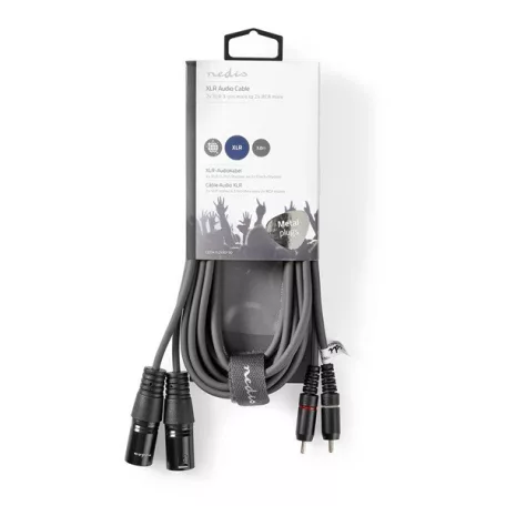 Nedis COTH15210GY30 unbalanced/aszimmetrikus félprofi XLR audio kábel, 2x XLR 3 tűs dugó - 2x RCA dugó, 3m