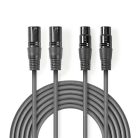 Nedis COTH15030GY15 balanced/szimmetrikus félprofi XLR audio kábel, 2 x XLR 3p dugó - 2 x XLR 3p aljzat, 1.5m, rugalmas