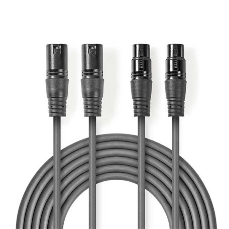 Nedis COTH15030GY15 balanced/szimmetrikus félprofi XLR audio kábel, 2 x XLR 3p dugó - 2 x XLR 3p aljzat, 1.5m, rugalmas
