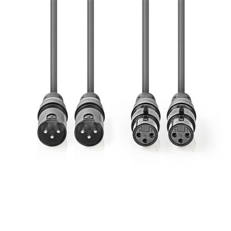 Nedis COTH15030GY15 balanced/szimmetrikus félprofi XLR audio kábel, 2 x XLR 3p dugó - 2 x XLR 3p aljzat, 1.5m, rugalmas