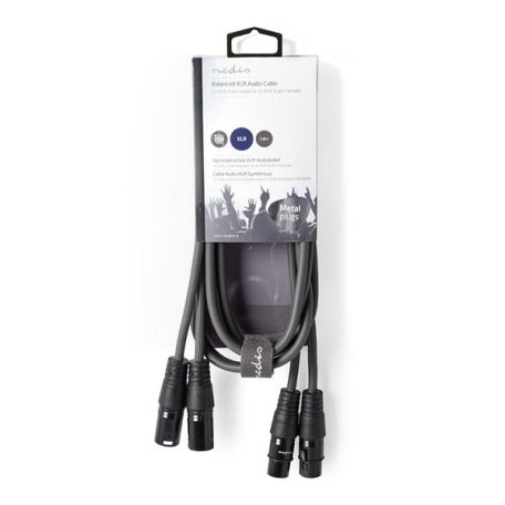 Nedis COTH15030GY15 balanced/szimmetrikus félprofi XLR audio kábel, 2 x XLR 3p dugó - 2 x XLR 3p aljzat, 1.5m, rugalmas