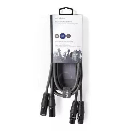 Nedis COTH15030GY15 balanced/szimmetrikus félprofi XLR audio kábel, 2 x XLR 3p dugó - 2 x XLR 3p aljzat, 1.5m, rugalmas