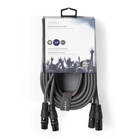 Nedis COTH15030GY50 balanced/szimmetrikus félprofi XLR audio kábel, 2 x XLR 3p dugó - 2 x XLR 3p aljzat, 5m, rugalmas