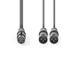 Nedis COTH15020GY15 balanced/szimmetrikus félprofi XLR audio kábel, XLR 3p aljzat - 2 x XLR 3p dugó, 1.5m, rugalmas