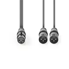   Nedis COTH15020GY15 balanced/szimmetrikus félprofi XLR audio kábel, XLR 3p aljzat - 2 x XLR 3p dugó, 1.5m, rugalmas