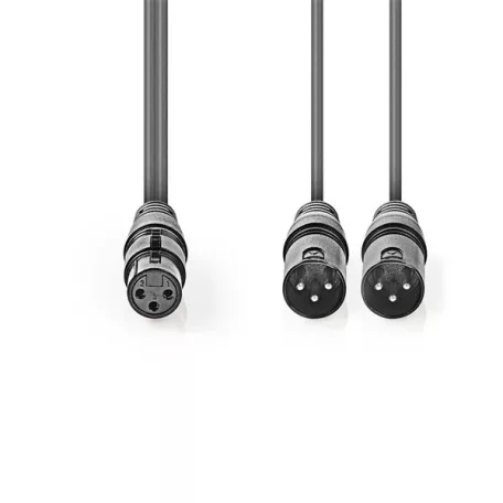 Nedis COTH15020GY15 balanced/szimmetrikus félprofi XLR audio kábel, XLR 3p aljzat - 2 x XLR 3p dugó, 1.5m, rugalmas