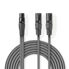 Nedis COTH15020GY15 balanced/szimmetrikus félprofi XLR audio kábel, XLR 3p aljzat - 2 x XLR 3p dugó, 1.5m, rugalmas