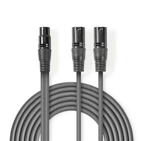 Nedis COTH15020GY15 balanced/szimmetrikus félprofi XLR audio kábel, XLR 3p aljzat - 2 x XLR 3p dugó, 1.5m, rugalmas