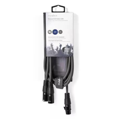 Nedis COTH15020GY15 balanced/szimmetrikus félprofi XLR audio kábel, XLR 3p aljzat - 2 x XLR 3p dugó, 1.5m, rugalmas