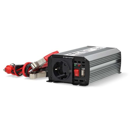 Nedis PIM30012FGY 12V DC - 230V AC inverter, 300W, csatlakozás: szivargyújtós, akku csipesz