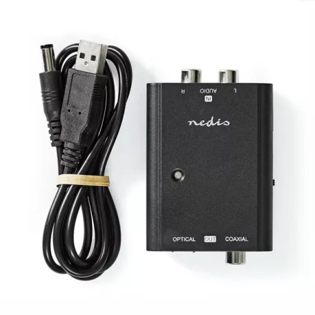 Nedis ACON2508BK, analóg - digitális audio konverter, 2x RCA bemenet - digitális koax / toslink kimenet
