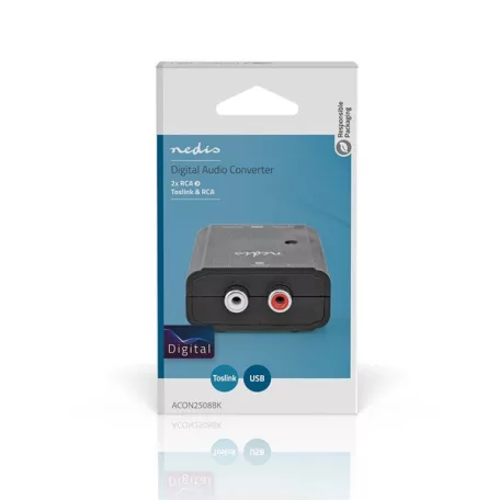 Nedis ACON2508BK, analóg - digitális audio konverter, 2x RCA bemenet - digitális koax / toslink kimenet