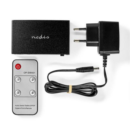 Nedis ASWI2514BK digitális audio kapcsoló 4x Toslink