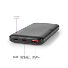   Nedis UPBKPD10000BK powerbank, hordozható külső akkumulátor, power bank 10000mAh