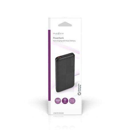 Nedis UPBKPD10000BK powerbank, hordozható külső akkumulátor, power bank 10000mAh
