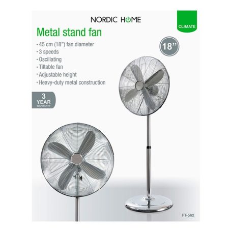 NORDIC HOME FT-562 fém állóventilátor, 3 év garancia, erős stabil kivitel, átmérő: 45 cm, teljesítmény: 60W, 3 fokozat