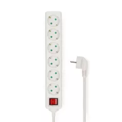   Nedis ESOC630F2WT 6 aljzatos kapcsolós (6-os) elosztó, 3 m, 3680 W, 16 A