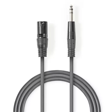 Nedis COTH15100GY15 balanced/szimmetrikus félprofi audio kábel, 6,35mm sztereo jack dugó - 3p XLR dugó, hossz 1,5m
