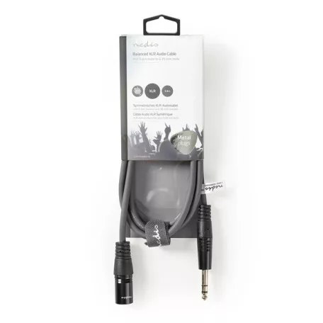Nedis COTH15100GY15 balanced/szimmetrikus félprofi audio kábel, 6,35mm sztereo jack dugó - 3p XLR dugó, hossz 1,5m