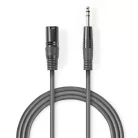 Nedis COTH15100GY30 balanced/szimmetrikus félprofi audio kábel, 6,35mm sztereo jack dugó - 3p XLR dugó, hossz 3m