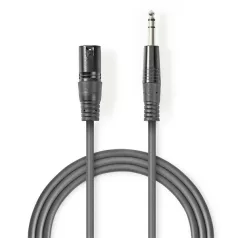   Nedis COTH15100GY30 balanced/szimmetrikus félprofi audio kábel, 6,35mm sztereo jack dugó - 3p XLR dugó, hossz 3m