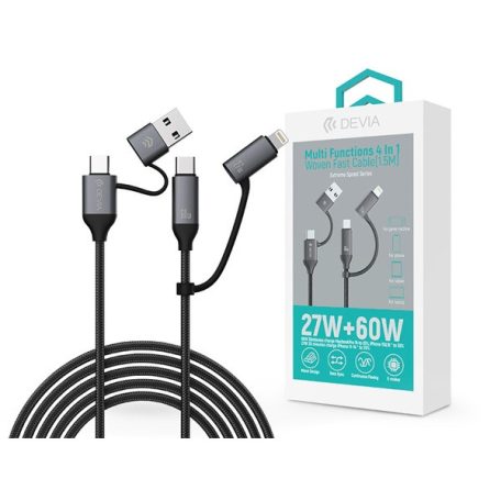 Devia Extreme Speed Series Multi Functions 4in1, USB-A - USB-C (Type-C)/Lightning adat- és töltőkábel, fekete, 1,5m