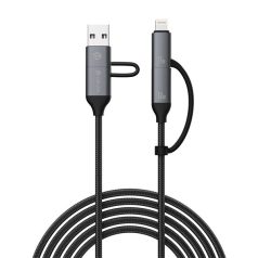   Devia Extreme Speed Series Multi Functions 4in1, USB-A - USB-C (Type-C)/Lightning adat- és töltőkábel, fekete, 1,5m