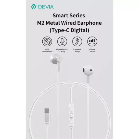 Devia Smart Series M2 Metal In-Ear sztereó fülhallgató - USB-C (Type-C), fekete