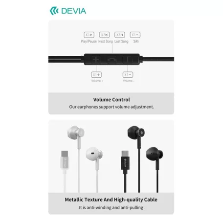 Devia Smart Series M2 Metal In-Ear sztereó fülhallgató - USB-C (Type-C), fekete