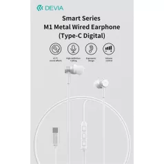   Devia Smart Series M1 Metal In-Ear sztereó fülhallgató - USB-C (Type-C), ezüst