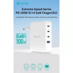   Devia Extreme Speed Series 100W GaN PD hálózati gyorstöltő adapter USB+3xType-C - fehér