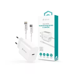   Devia Smart Series 30W GaN PD+QC hálózati gyorstöltő adapter + Type-C/Lightning kábel - fehér