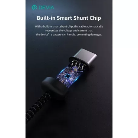 Devia Gracious Series 60W PD USB-C - USB C (Type-C) adat- és töltőkábel, fekete, 1m