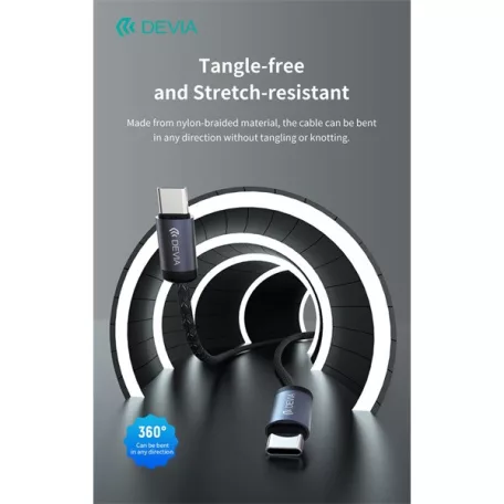 Devia Gracious Series 60W PD USB-C - USB C (Type-C) adat- és töltőkábel, fekete, 1m
