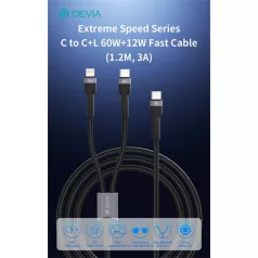   Devia Extreme Speed Series 60W+12W Type-C/Type-C + Lightning adat- és töltőkábel1.2m - fekete