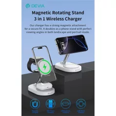   Devia Extreme Speed Series 15W Qi 3 In 1 vezeték nélküli töltő Smartphone/iWatch/Airpods - fehér