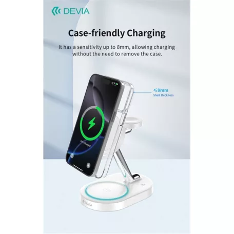 Devia Extreme Speed Series 15W Qi 3 In 1 vezeték nélküli töltő Smartphone/iWatch/Airpods - fehér