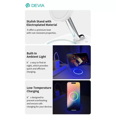 Devia Extreme Speed Series 15W Qi 3 In 1 vezeték nélküli töltő Smartphone/iWatch/Airpods - fehér