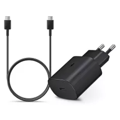   Samsung gyári hálózati töltő adapter 25W, USB-C bemenet, 1 m-es Type-C kábel, EP-DA705BBE, fekete ECO csom