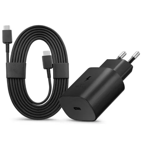 Samsung gyári hálózati töltő adapter 25W, USB-C bemenet, 1,8 m TypeC kábel, EP-DA767JBE, fekete ECO csom