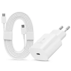   Samsung gyári hálózati töltő adapter 25W, USB-C bemenet, 1,8 Type-C kábel, EP-DA767JWE, fehér ECO csom