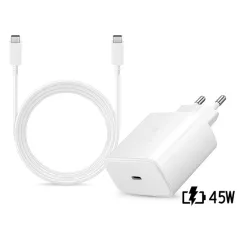   Samsung gyári hálózati töltő adapter TypeC bemenet 1,8 m Typ-C  TypeC kábel  45W EPTA845EWE  EPDX510JWE  fehér ECO csom