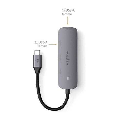 Nedis CCGB64220GY01 4 portos USB-C hub, USB-C dugó (USB C) to 4x USB A 3.2 Gen1