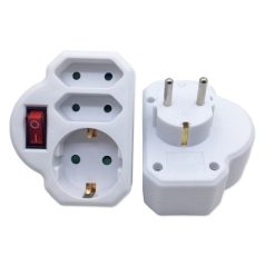   BLACKBIRD Hálózati Dugalj elosztó 250V, Max:3680W 1x16A/250V + 2x2.5A/250V GBK-01/01-2 gyerekvédelem, Fehér