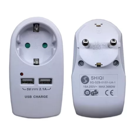 BLACKBIRD Hálózati Dugalj elosztó 250V, Max:3680W 1x16A/250V + 2x2.5A/250V 2xUSB GZB-01/01-UA-1 gyerekvédelem, Fehér