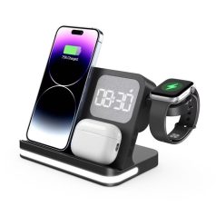   BLACKBIRD Vezeték nélküli töltő 4in1 ébresztő órával B-22 Apple termékekhez, Fekete