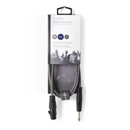 Nedis COTH15120GY15 unbalanced / asszimetrikus félprofi audio kábel, 6,35mm mono jack dugó - 3p XLR aljzat, hossz 1,5m